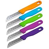 ✅ MENGE: 5 Stück Schälmesser in verschiedenen Farben Set / Material: Deutscher Solingenstahl mit Kunststoffgriff / Maße: 16x2x1cm / Klingenlänge: 6cm / Farben: Lila, Blau Pink, Orange, Grün