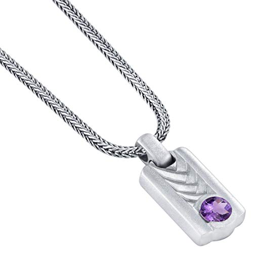 PEORA Amethyst Chevron Pendant Necklace for Men in Sterling Silver, Round Shape, Brushed Finished, with 22-Inch Italian Chain, Men's Amethyst Necklace, February Birthstone Necklace w/Jewelry Box2