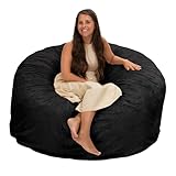ULTIMATE SACK 5000 5-Foot Bean Bag Chair, Black Fur Cover – Oversized Foam Lounger, Floor Seat, Small Sofa, or Couch Bed for Living Area, Gaming Room, or Reading Lounge