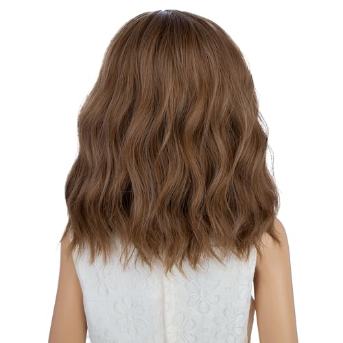 Image of Auburn Wig for Kids Girls Short Orange Wavy Curly Wig Child Auburn Wigs with Air Bangs Heat Resistant Synthetic Hair Include Cap