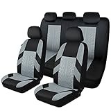 AKAUTO Black and Gray Car Seat Covers Full Set, Front Seat Covers and Split Rear Bench Seat Covers,