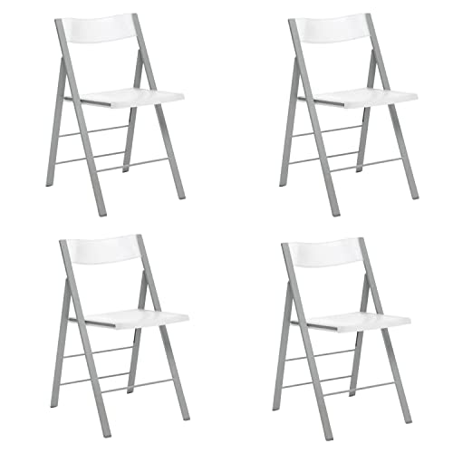 duehome | Pack 4 Sillas Plegables, Silla Auxiliar, Modelo Pisa, Acabado en Color Blanco, Medidas: 45,5 cm (Ancho) x 47 cm (Largo) x 78,5 cm (Alto)
