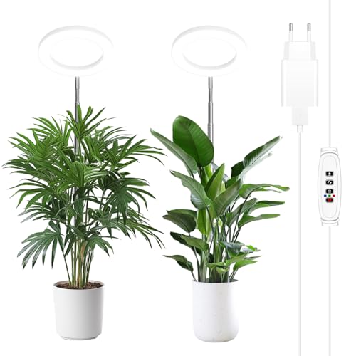 AUXTINGS 2 Pack Lámpara para plantas 72 LED espectro completo circular, Lámpara de planta 0,4-1,5 m regulable en altura con temporizador 3/9/12h,10 Brillo, 3 modos Luz de plantas Plantas de interior