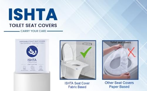 Image of ISHTA Disposable Waterproof Toilet Seat Covers - 60 Covers (5 Covers /Pack - 12 Pack) | Fold To Hold So No Contact With Unhygienic Seats | Fabric | Hygiene Anytime Anywhere