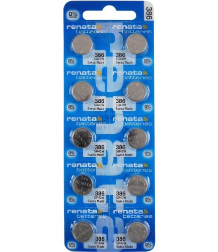 Renata 386 SR43W Batteries - 1.55V Silver Oxide 386 Watch Battery (10 Count)