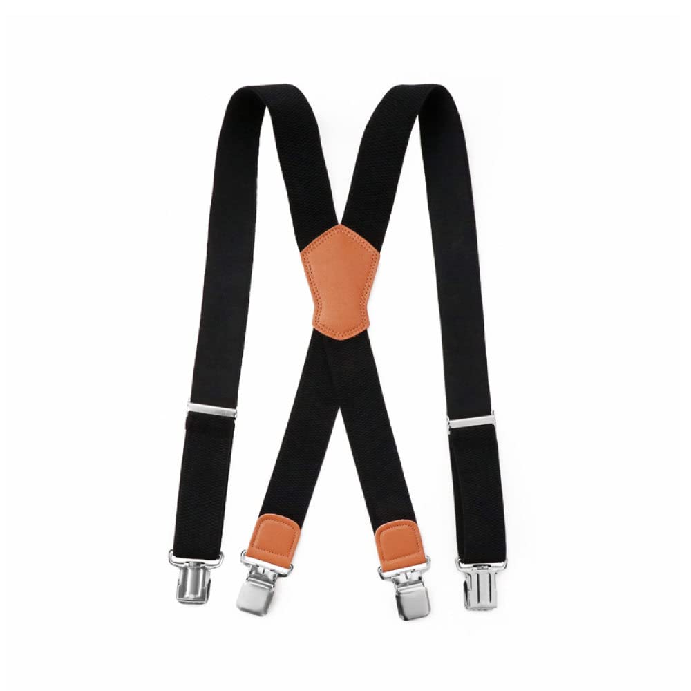 FOELANNE X Form Heavy Duty Suspenders, 3.8 * 120Cm Men'S Corn Grain X-Type Wide Braces Tooling Work Mens Suspenders 4 Clips Male Jockstrap Tool Belt Suspender For Pants(Black)