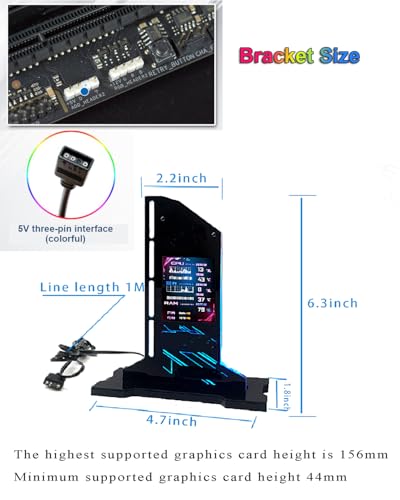 Soporte vertical LED para tarjeta gráfica RGB con pantalla de temperatura 2.4 pulg miniatura 5