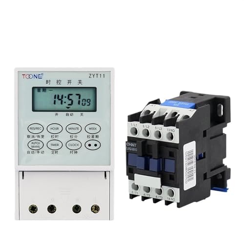 Minuterie numérique 220V monophasée triphasée rail DIN avec contacteur 25A blanc