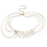 Multi-Layer Pearl Waist Chain – Adjustable Long Pearl Belt – Trendy White Hip & Belly Body Chain – Pearls Dress Chains for Women – Beach Bikini Jewelry Accessories