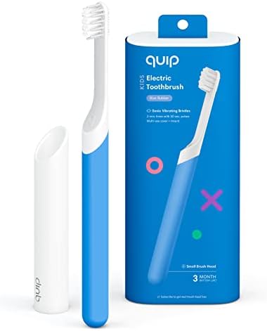 Quip Kids Electric Toothbrush - Sonic Toothbrush with Small Brush Head, Travel Cover & Mirror Mount, Soft Bristles, Timer, and Rubber Handle - Blue