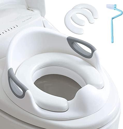 Potty Training Toilet Seat for Boys and Girls with Cushion and backrest,Toddler Toilet Training Potty Seat (White)