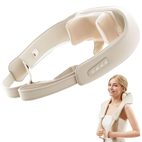 Healthrelif Shiatsu Masajeador cervical - Masajeador para Cuello, Hombros, Espalda y Piernas,con función de calor,Masajeador Portátil para Casa, Oficina o Viaje (Beige)