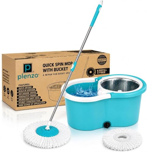 Image of 360 Spin Mop Bucket Set with Stainless Steel Handle & Microfiber Mop Mop Set (Multicolor)
