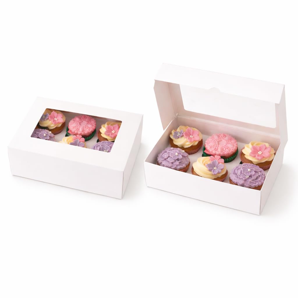MASS DYNAMIC 6 Hole Cupcake Boxes with Window Pack of 10 – White Food-Grade — image 1