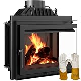 KRATKI Kamineinsatz Simple – 8 kW Eck-Kamin mit seitlicher Verglasung, Türanschlag Links/rechts, Holzofen, Energieeffizienzklasse A - 70,1 x 60 x 36 cm Mit Hitzebeständige Handschuhe inklusive