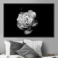 Framed Canvas Wall Art White Flower Portrait Bohemian Dark Dramatic Floral Multicolor Petal Photography Portrait - 16x24 inches