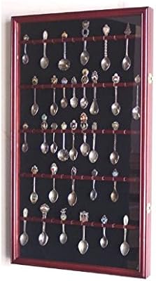 60 Spoon Display Case Cabinet Wall Mount Rack Holder w/98% UV Protection Lockable, Oak