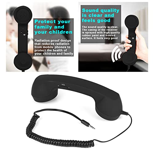 Risegun Retro Telefonhörer, 3,5-mm-Telefonhörer Handy-Empfänger Strahlungsfreier Handtelefonempfänger mit Mikrofon für Handy (Schwarz)