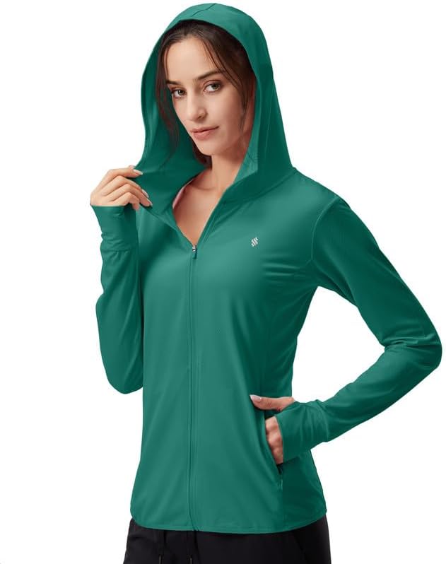 Women's UPF 50+ Sun Protection Hoodie Jacket Lightweight Long Sleeve Sun Shirt for Women with Pocket Hiking Outdoor