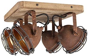 Qazqa - Industrial Spotlight Ceiling Rust Brown with Wood tiltable 4-Way Light - Gina- - Industrial - Suitable for LED GU10 | 4 Way Light - Steel Spotway Light - Suitable for Living Room I Kitchen I