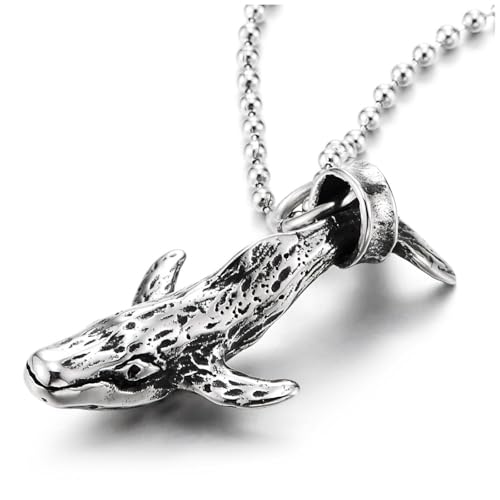 Collier homme baleine acier inoxydable pendentif 3D rustique texturé bijoux marin