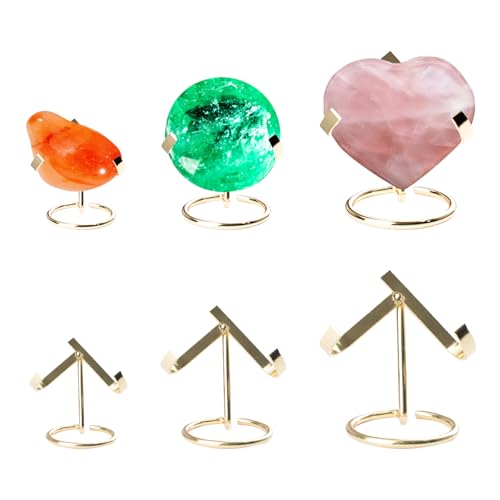 INCREWAY 3 Sizes Golden Metal Crystal Heart Stone Stand for Display Collectibles Crystals, Rocks, Geodes, Heart Stones, Mineral Agate Fossil, Plates