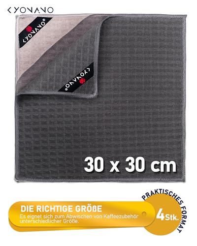 KYONANO Barista Zubehör, Barista Tuch Set 4 Stück, 30x30 cm Reinigungstuch zum reinigen Ihres Kaffee Equipments, extrem saugstarke, Barista Lappen für Dampflanze und Siebträgermaschine