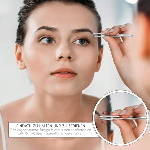 Candure Profi Schräg Pinzette für Herren & Damen – Präzisions Edelstahl Pinzetten zum Augenbrauen, Gesichts und Kinnhaare Zupfen, Eingewachsene Haare & Splitterentfernung mit Lederetui (Silber) 5