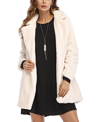Remelon Womens Long Sleeve Winter Warm Lapel Fox Faux Fur Coat Jacket Overcoat Outwear With Pockets White M #TOP24