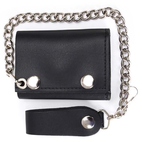 Milwaukee Leather MLW7831 Men's 4" Classic Black Plain Genuine Leather Tri-Fold Biker Wallet w/Anti-Theft Stainless Steel Chain - One Size by Milwaukee Leather - Used condition - Image 7