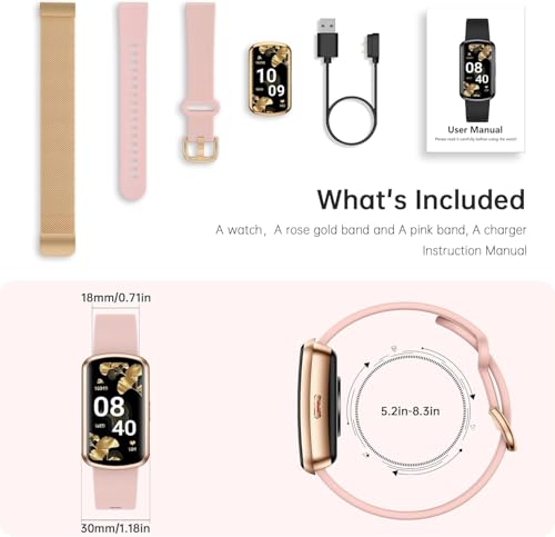 JYUAJOI Health Fitness Tracker, Smart Watch with 24/7 Heart Rate, Activity Tracker with Blood Pressure and Blood Oxy-gen Monitor, 120 Sport Mode Waterproof Sleep Tracker for Women Men (Pink Gold)