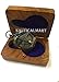 Brass Push Button Direction Sundial Compass with Wooden Box and Chain Nautical Gift - Antique Finish