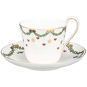 Royal Copenhagen 1017438 Star Fluted/XMAS Saucer with High Handle, Porcelain, 240 ml, Multi-Coloured