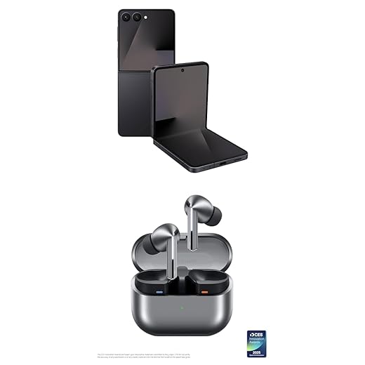 Samsung Galaxy Z Flip7 512GB Unlocked AI Smartphone, Jet Black w/ Galaxy Buds 3 Pro AI True Wireless Bluetooth Earbuds, Silver