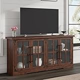 LUXOAK 63' Farmhouse TV Stand with 4 Glass Doors, Modern Buffet Sideboard Cabinet with Storage, Entertainment Center with Adjustable Shelf for TV's up to 75', Espresso