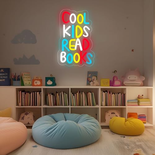 Image of Cool Kids Read Books Neon Sign Reading Books LED Neon Lights Library Neon Light Sign for Kids Room Library Classroom Read Corner Decoration Book Lovers Gift