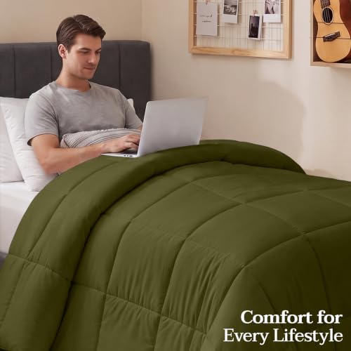 Image of Utopia Bedding Twin Comforter, Duvet Insert, Olive Green, 64 x 88 Inches