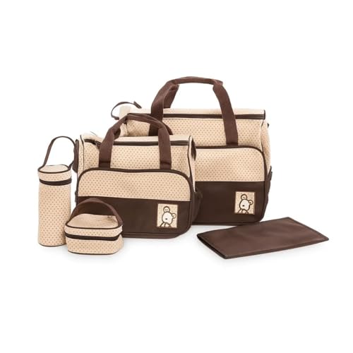 KIT Bolsa Maternidade Mochila Bebê Trocador Porta Mamadeira Papinha 5 Peças Mala Luxo Impermeável Menina Menino Marrom OPPS®