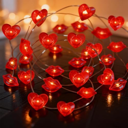 TaimeiMao Guirlande LED Coeur Rouge, Guirlande Coeur Saint-Valentin, Coeurs Rouges, Fonctionne avec Piles, 3m - 30 LED, Décoration Romantique pour...