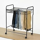 Rygcrud Hosenständer Auf Rädern, Trolley Hosenständer Kleiderbügel Kleiderschrank Organizer Für Hängende Kleidung Mit Unteren Regalböden Und Rädern Heavy Duty Rolling Clothes Rack(Schwarz)