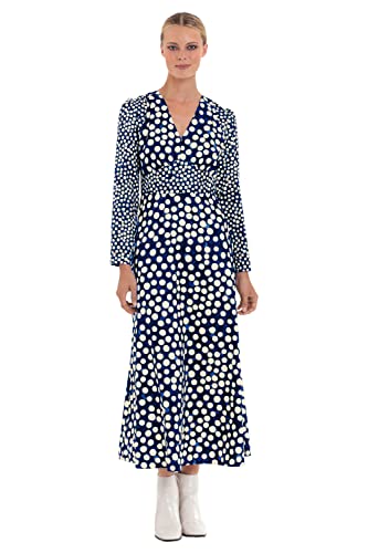 Donna Morgan Women's Dresses Long Sleeve V-Neck Contrast Print Midi Dress