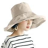 [Velaci] UVカット帽子 レディース 【13cm超広つば・UPF50+・日除け効果 型崩れしない】 つば広 紫外線対策 風で飛ばない 日除け帽子 小顔効果 レディースハット 折りたたみ 携帯便利 あご紐 自転車 春夏 アウドドア (JP, アルファベット, Free Size, べージュ)