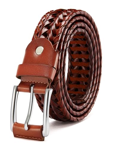 Image of CHAOREN Mens Braided Woven Leather Belt 35MM - Built to Last, Snug Fit | Fully Adjustable, Break-Resistant, Casual-Elegant Vibe, Versatile for Golf, Jeans & Dress, Gift Box