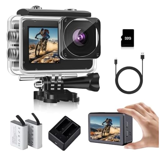 fceoul Action Cam 1080P FHD 16MP, Actionkamera mit Dual Screen 2" & 1.3", Wasserdicht 40M Unterwasserkamera für Vlog & Sport, inkl. 32GB SD-Karte, 2X 1050mAh Akkus & Zubehör(Schwarz)