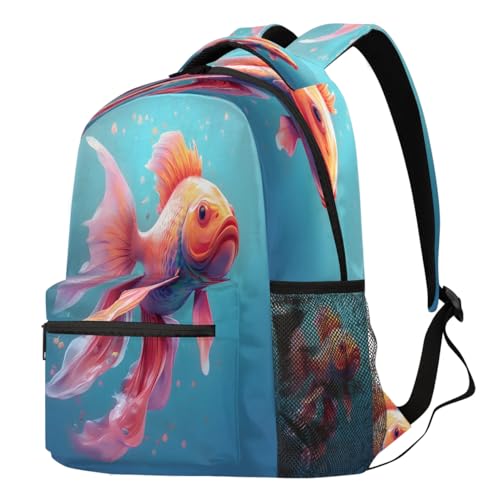Sac à dos école solide imprimé poissons pour soulager le dos