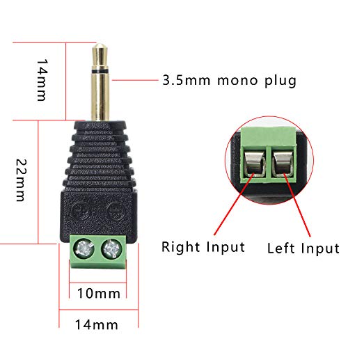 35mm-Mono-Male-to-2-Pin-Screw-TerminalGelrhonr-18-Inch-Stereo-TS-Audio-Plug-Screw-Block-Soldless-Balun-Connectors-for-Headphone-Headset-and-Earphone-3-Pack