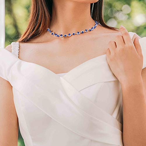 Unicra Bride Silver Necklace Earrings Set Crystal Bridal Wedding Jewelry Set Rhinestone Choker Necklace for Women and Brides2