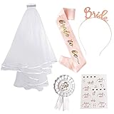banda bride gospel 【Accesorios nupciales de ducha】1pcs velo blanco con peine, venda del oro del color de rosa 1pcs, marco del satén del oro de la rosa 1pcs, novia 1pcs a ser insignia del rosetón, tatuaje temporal 1pcs