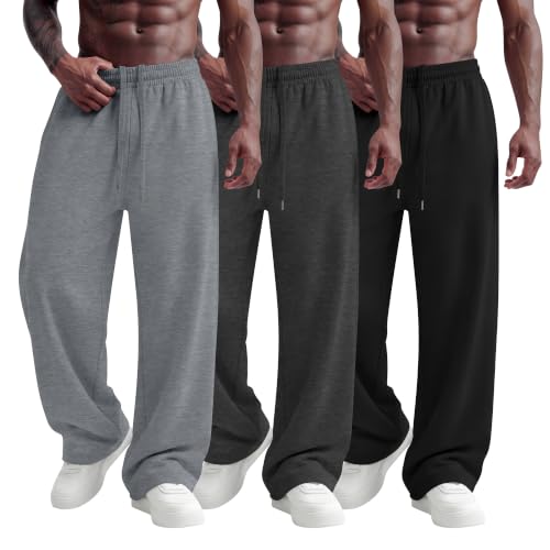 JoyMotion 3 Pack Men's Baggy Sweatpants Wide Leg Pants L 3Color
