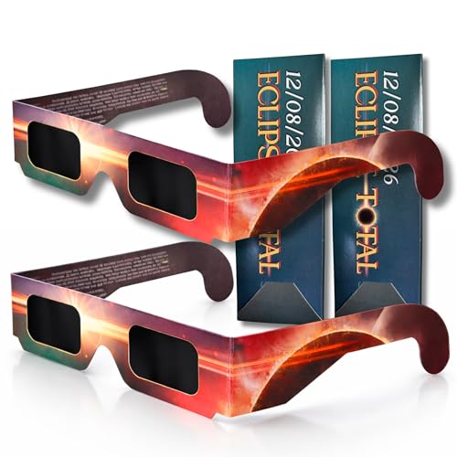 2 Sonnenfinsternis Brille CE Zertifiziert und ISO 12312-2 | Brille für Sonnenfinsternis Sicher und Geschützt Beobachten | Sonnenfinsternis-Brille Deutschland Frankreich Spanien August 2026
